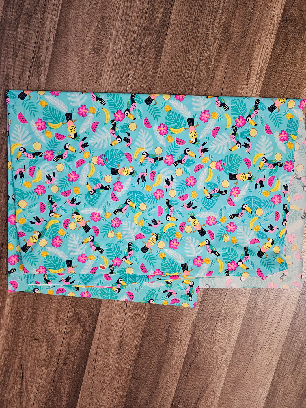 1 yard Blue Tropical Fruit & Toucan Swim Fabric