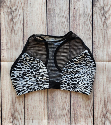 XS Snow Leopard Fishnet Sports Bra - Final Sale