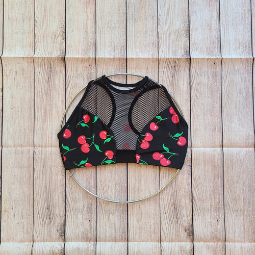 XL Red Cherries Fishnet Bra - Final Sale