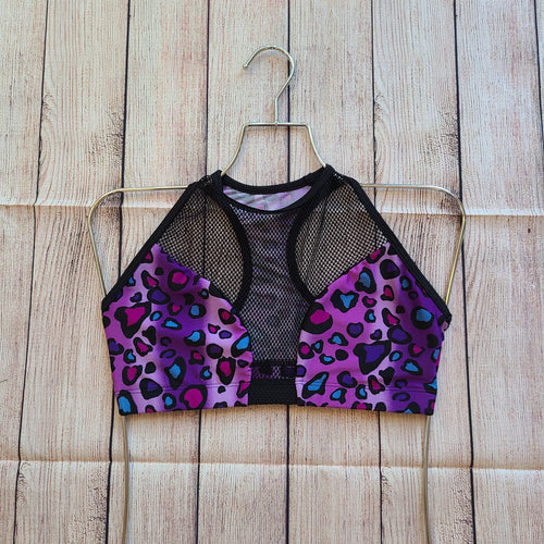 XL Purple Cheetah Fishnet Bra - Final Sale