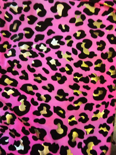 Pink & Metallic Gold Cheetah Printed Nylon Spandex Fabric - 3 yards