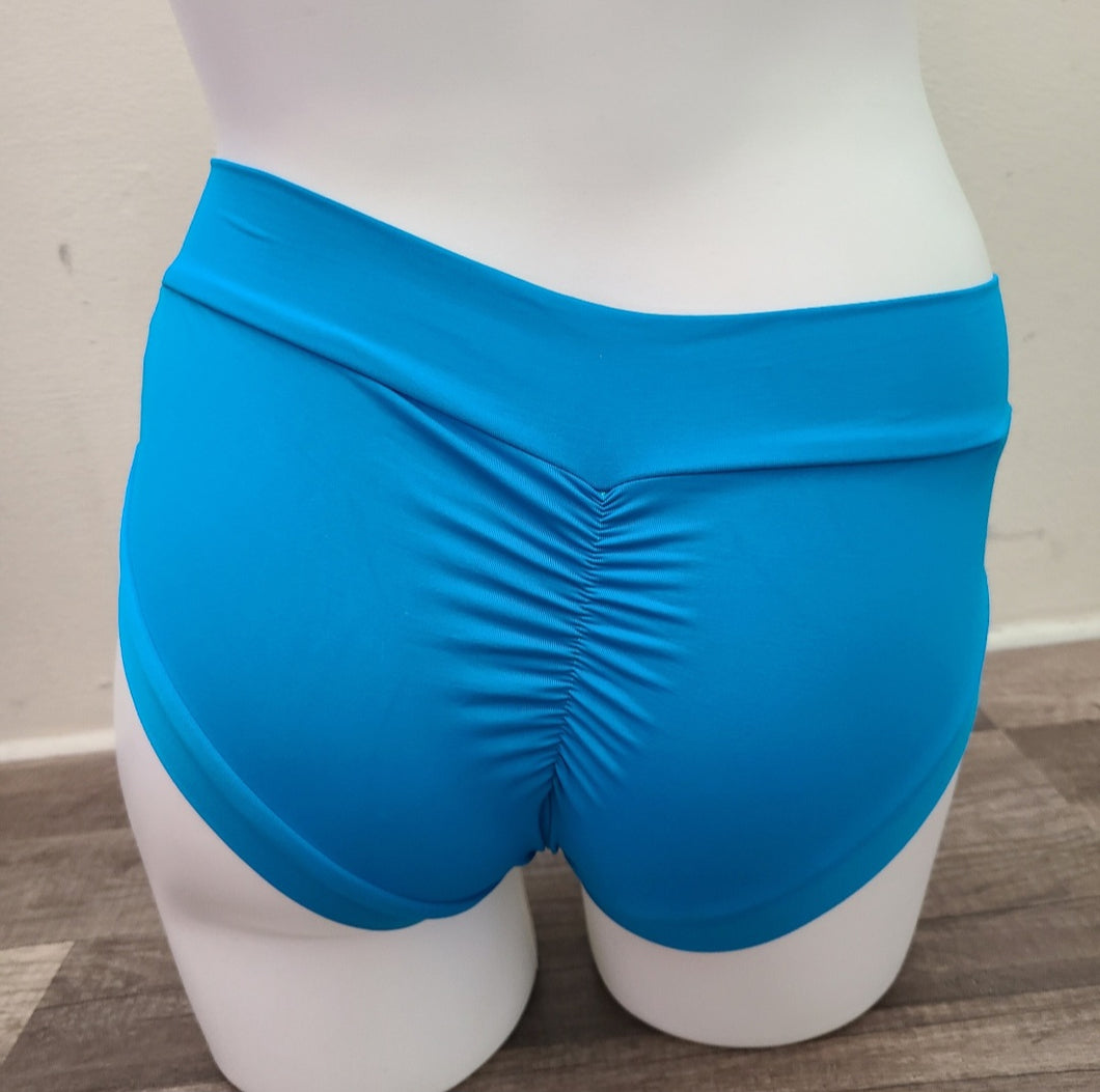 blue scrunch butt pole dance shorts