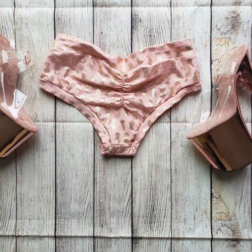 Blush w/ Gold Pineapples Low Rise Shorts