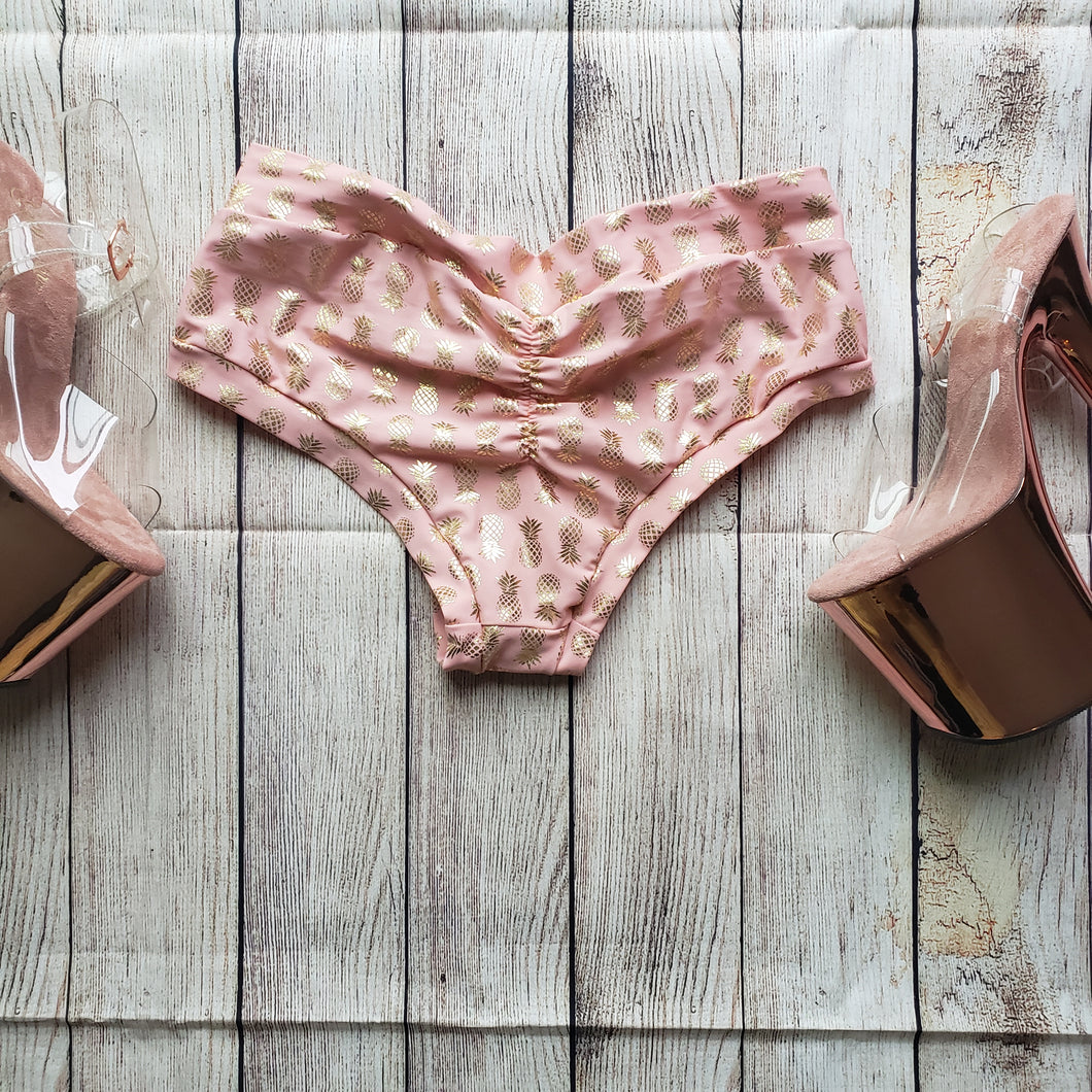 Blush w/ Gold Pineapples Low Rise Shorts