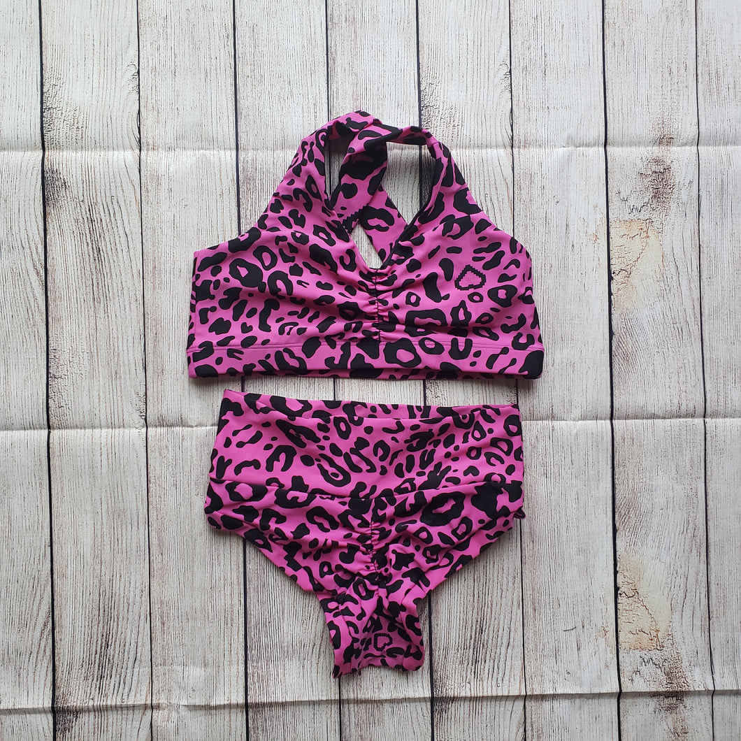 Extra Small Pink/Black Cheetah Twisty Sports Bra - FINAL SALE