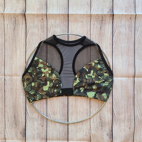 MED Green Camo & Lace Fishnet Bra
